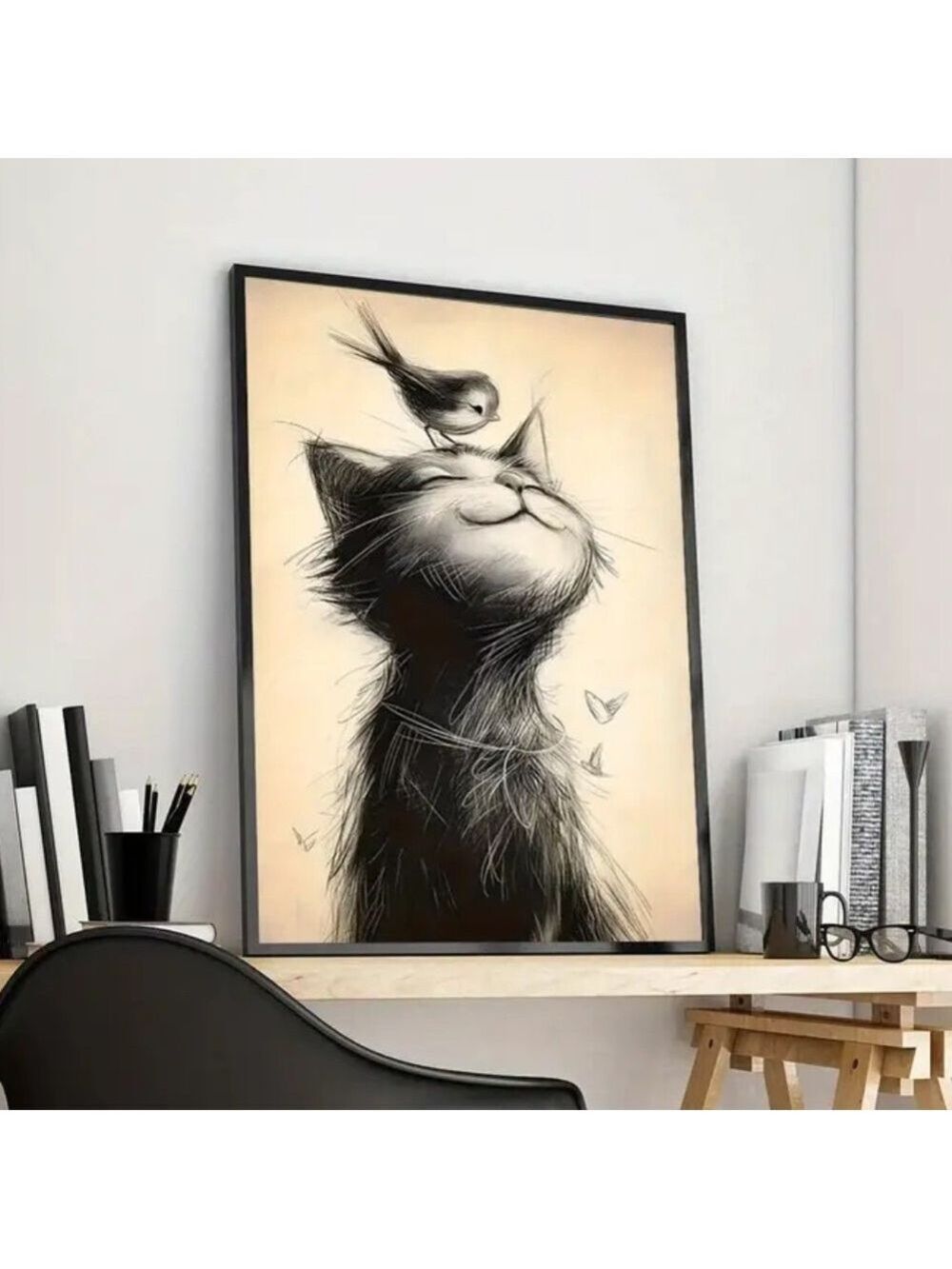 Canvas Cat and Bird Friends Vibrant Bold Unframed Print